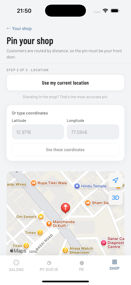 Shop owner pinning their location on a map during registration